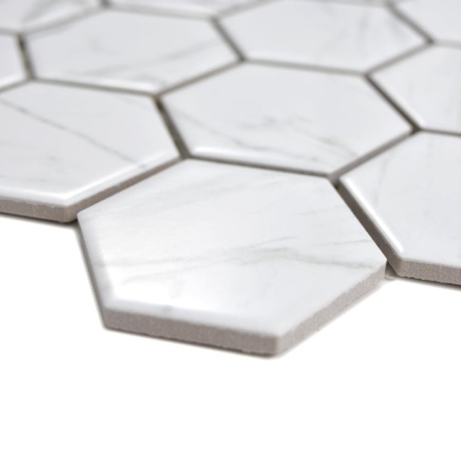 Mozaika ceramiczna Biała Hexagon Polerowana | 32,5×28,1x0,6 cm