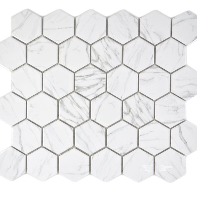 Mozaika ceramiczna Biała Hexagon Polerowana | 32,5×28,1x0,6 cm