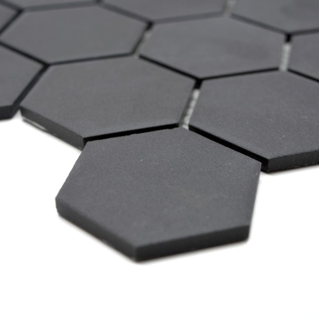 Mozaika gresowa Czarna Hexagon Matowa | 32,5x28,1x0,5 cm
