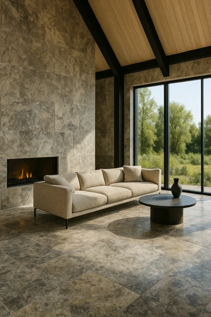 Trawertyn Silver Latte Bębnowany 1,2 cm | Komplet Rzymski 0,742 m2 Inspiracja