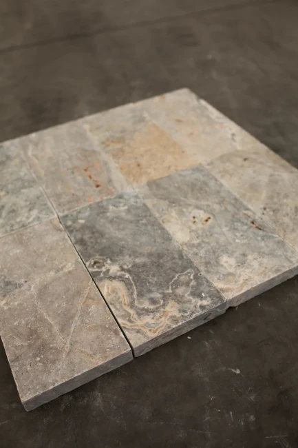 Trawertyn Ash Argent Antykowany 15,3×30,5x3 cm | Płytka ogrodowo-tarasowa