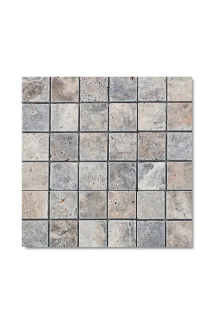 Kamień Dekoracyjny Trawertyn Ash Mozaika 4,8×4,8 cm | Arkusz 30,5×30,5×1