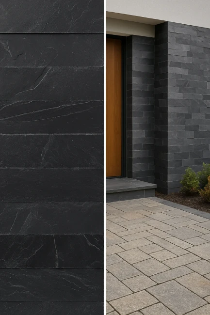 Kamień elewacyjny-dekoracyjny Łupek Black Slate Naturalny 30x60x1 cm