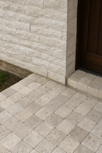 Kamień Dekoracyjny Trawertyn Ash Kostka Bębnowana 10x10x1 cm