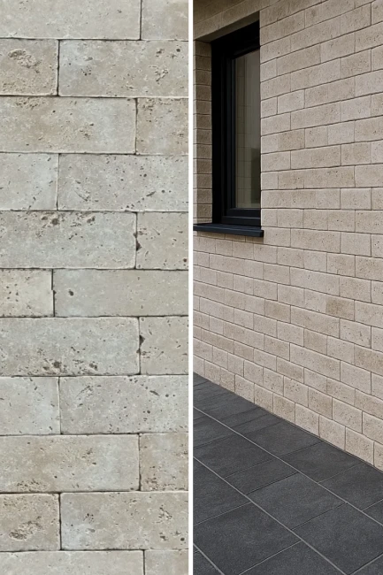 Kamień Elewacyjny Dekoracyjny Trawertyn Ivory Classic Mix Bębnowany 7,5x30,5 cm