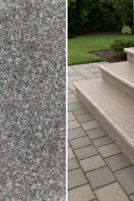 Stopnica granitowa G664 płomieniowana Bullnose 135x35x2 cm