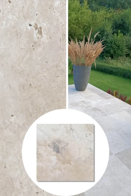 Trawertyn Ivory Classic Mix Bębnowany 3 cm 61×61 cm | Płytka kamienna na taras i do ogrodu