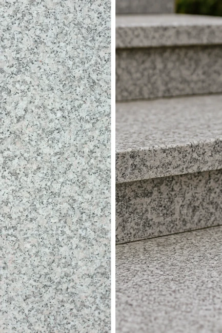 Stopnica granitowa szara płomieniowana Bianco Sardo G602 150x33x2 cm