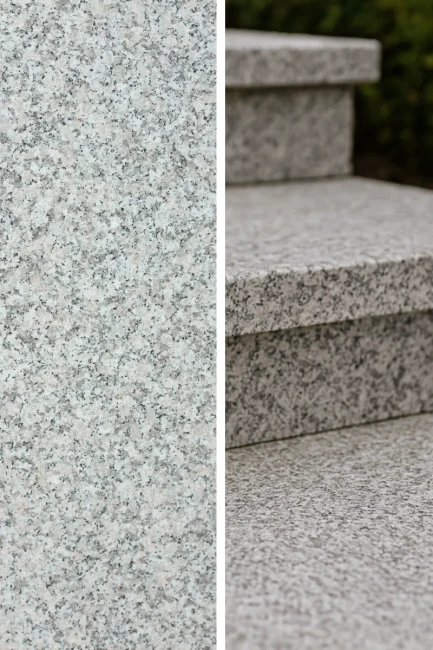 Stopnica granitowa szara płomieniowana Bianco Sardo G602 150x33x3 cm