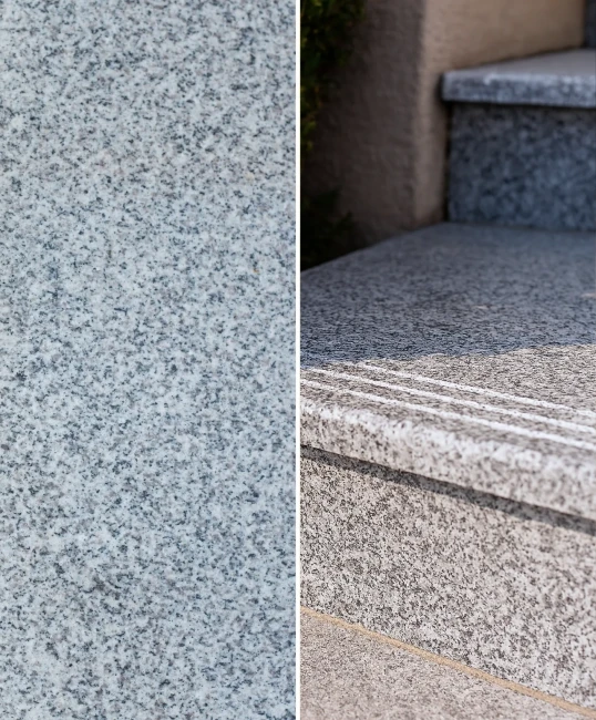 Płytka schodowa ryflowana granitowa G603 (30,5x61x1 cm, polerowana). Idealna na schody wewnętrzne. Elegancka i antypoślizgowa dzięki frezowanym rowkom.