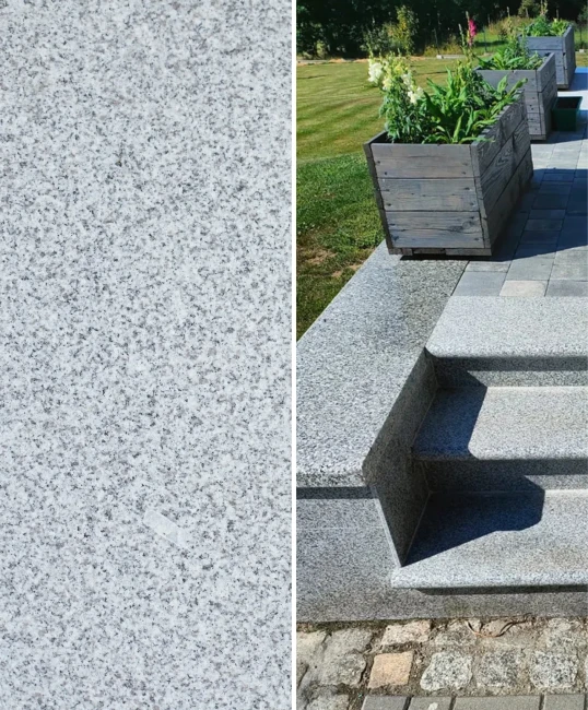 Schodek granitowy szary G603 płomieniowany Bullnose 100x35x2 cm – stopnica / obrzeże basenowe