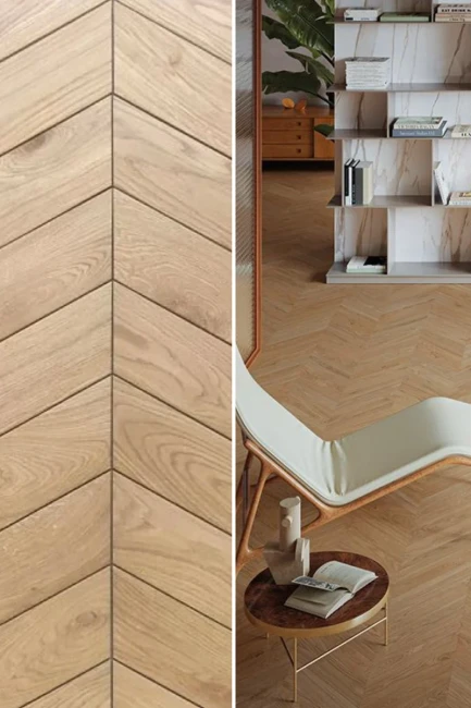 Płytka gresowa Mimesis Chevron Miele 11x54 drewnopodobna