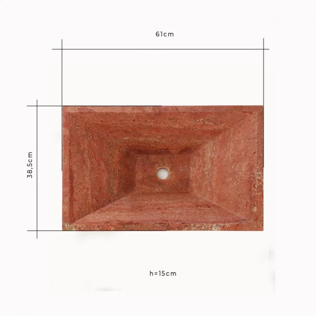 Umywalka Trawertynowa Bordeaux Czerwony Satynowa 61x38,5x15 cm