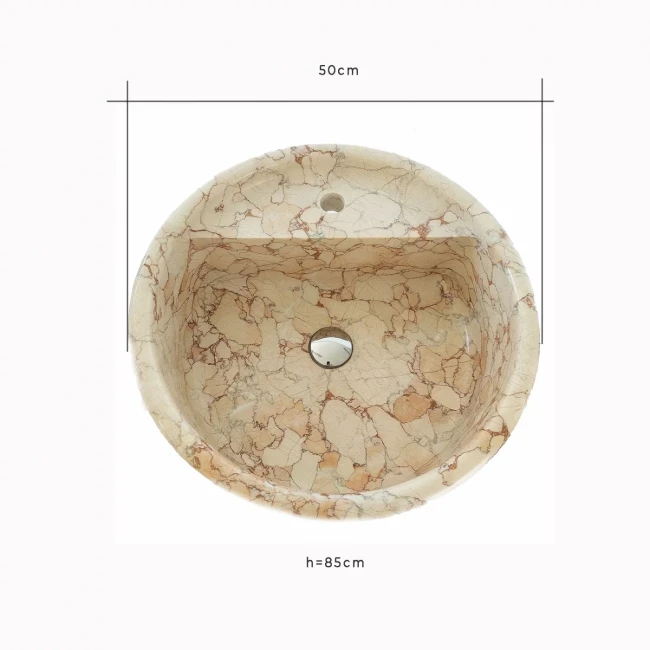 Umywalka Marmurowa Sakura Różowy Wolnostojąca Polerowana 50x50x85 cm