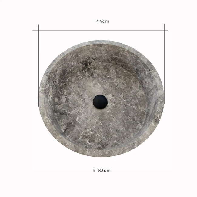 Umywalka Marmurowa Tundra Grey Szary Wolnostojąca Satynowa 44x44x83 cm