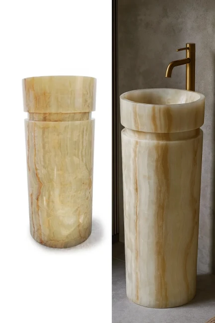 Umywalka Onyksowa White Biały Wolnostojąca Polerowana 40x40x90 cm