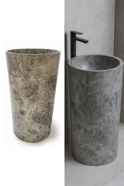 Umywalka Marmurowa Tundra Grey Szary Wolnostojąca Satynowa 44x44x83 cm