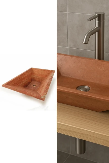 Umywalka Trawertynowa Bordeaux Czerwony Satynowa 61x38,5x15 cm