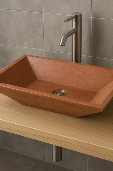 Umywalka Trawertynowa Bordeaux Czerwony Satynowa 61x38,5x15 cm