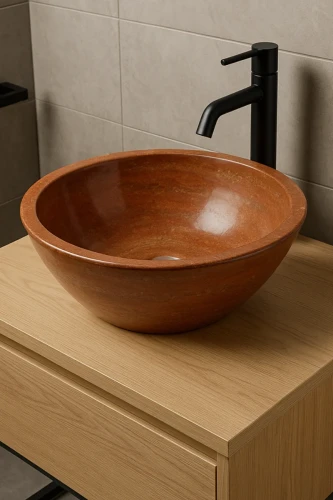 Umywalka Trawertynowa Bordeaux Czerwony Polerowana 42x42x16 cm