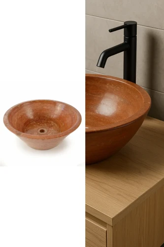 Umywalka Trawertynowa Bordeaux Czerwony Polerowana 42x42x16 cm