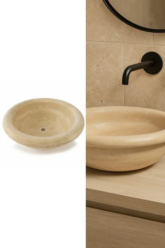 Umywalka Trawertynowa Classic Light Beżowy Satynowa 45x45x16 cm