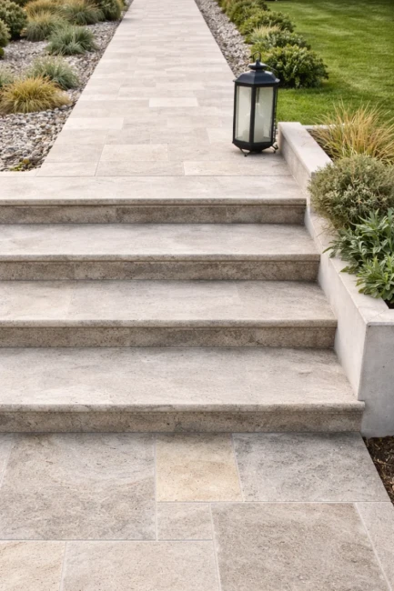 Stopnica kamienna Trawertyn Ash Argent Mix Szlifowany Bullnose 135x33x2 cm