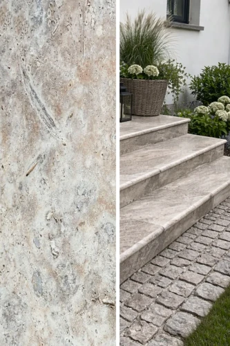 Stopnica kamienna Trawertyn Ash Argent Mix Szlifowany Bullnose 140x28x3 cm