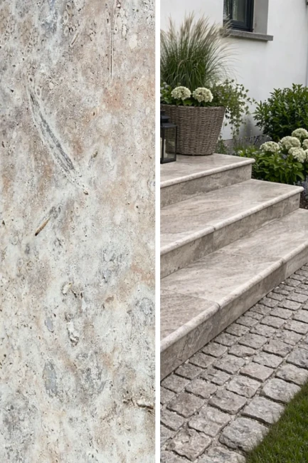 Stopnica kamienna Trawertyn Ash Argent Mix Szlifowany Bullnose 140x28x3 cm