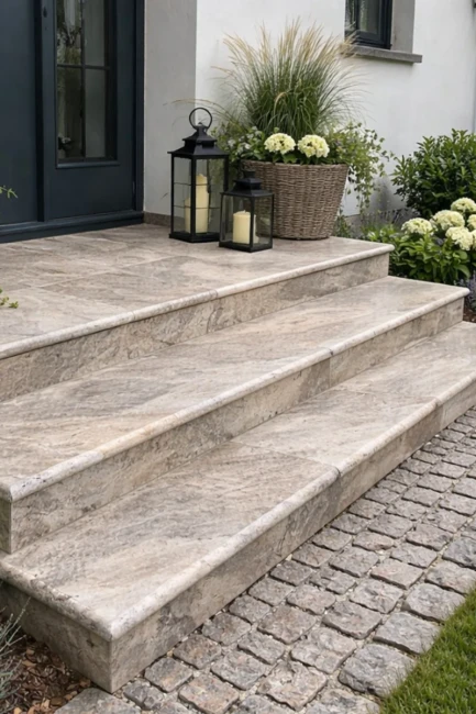 Stopnica kamienna Trawertyn Ash Argent Mix Szlifowany Bullnose 140x28x3 cm
