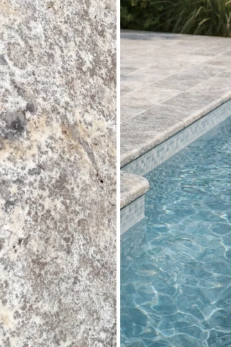 Trawertyn 3 cm Kamień brzegowy Silver Export | Obrzeża do basenu Bullnose narożnik