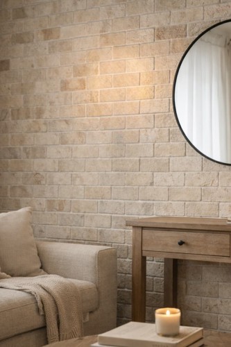 Trawertyn Light Bębnowany Cegiełka 10x30,5x1 cm