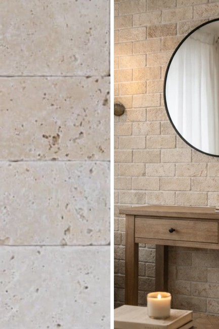 Trawertyn Light Bębnowany Cegiełka 10x30,5x1 cm