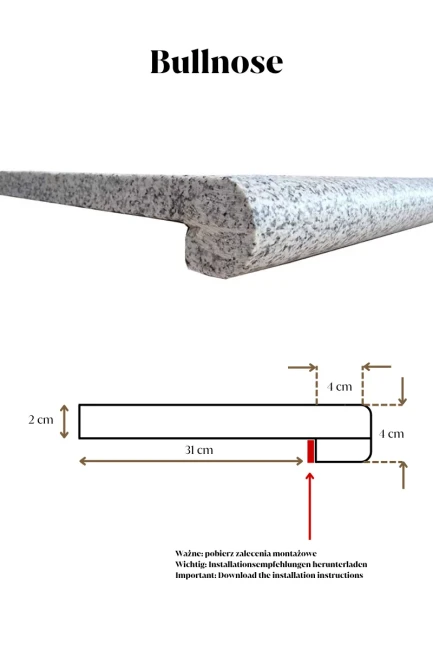 Zestaw Stopnica Płomień + Podstopień Poler Granitowy Dark Grey G654 NEW Bullnose 100x35x2 / 100x15x2