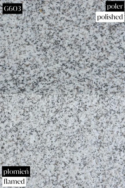 G603 różnica kolorystyczna w wykończeniu płomnieniowanym oraz polerowanym