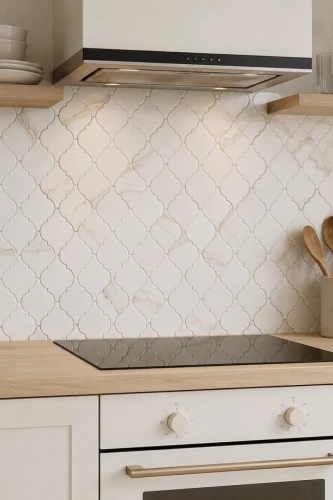 Mozaika ceramiczna Biała Calacatta Gold Arabeska Matowa | 29,3×24,5×0,6 cm