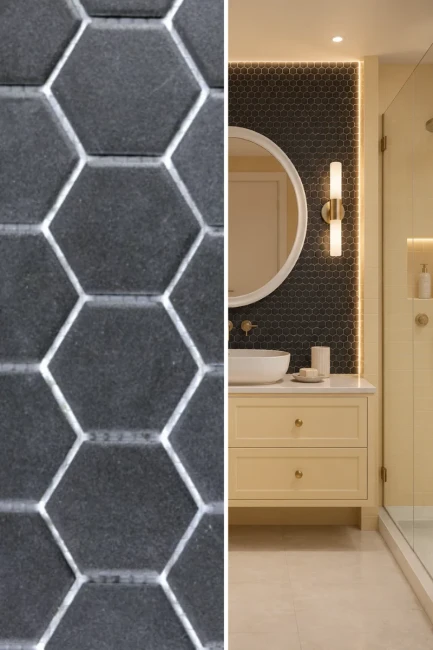Mozaika gresowa Czarna Hexagon Matowa | 32,5x28,1x0,5 cm